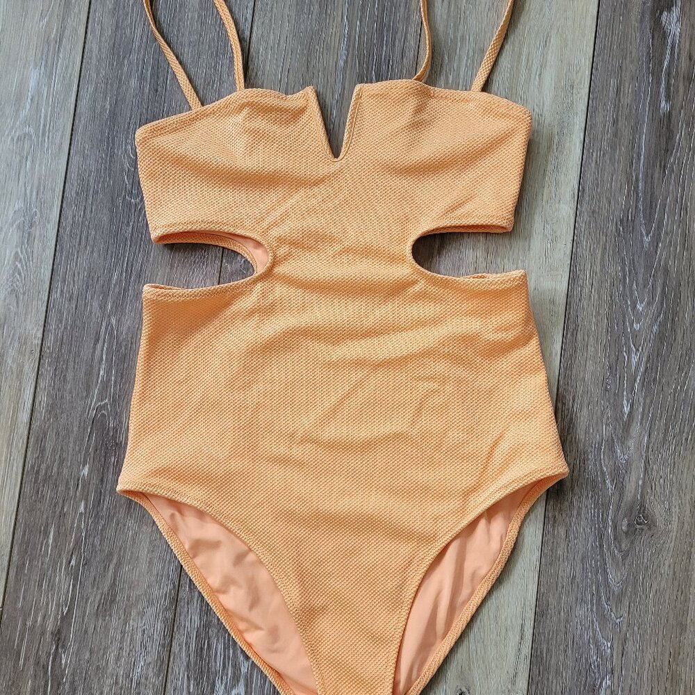 Aerie mango v wire cutout one piece swimsuit,  M, NWOT